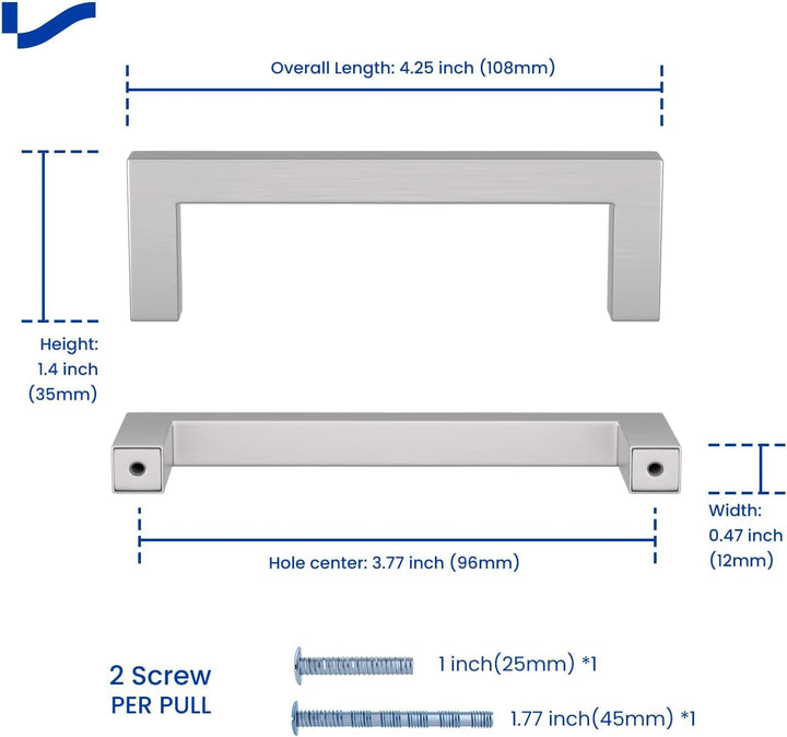 LONTAN 15 Stück Küchengriffe Edelstahl Gebürstet 96mm lochabstand Schrankgriffe Edelstahl Griffe für