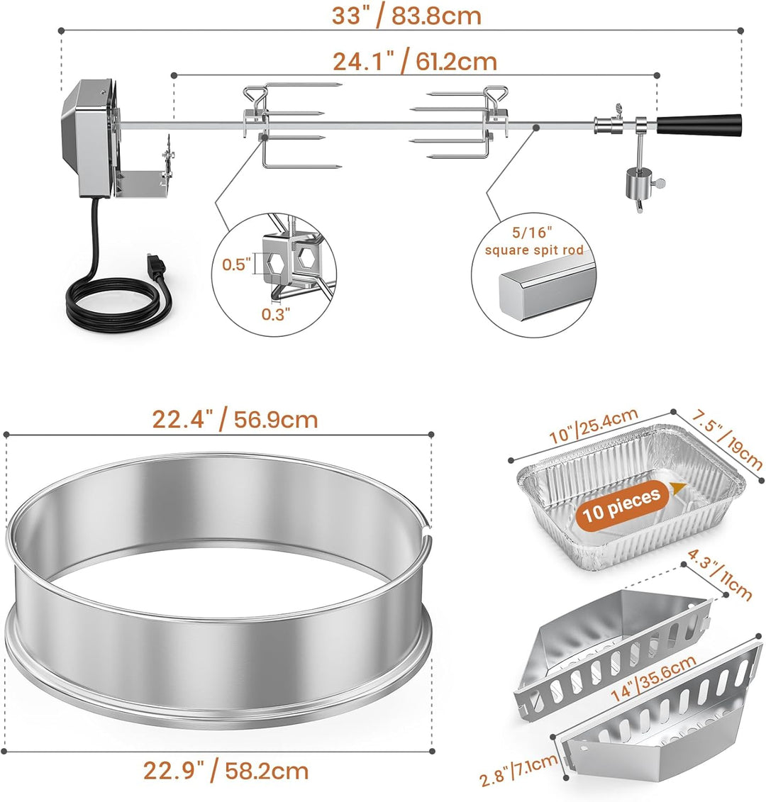 onlyfire Upgrade Edelstahl Grillspiess Set für Weber 57cm Kettle Holzkohlegrill, Inkl. Kohlekörbe un