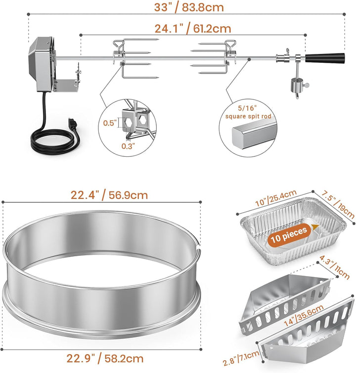 onlyfire Upgrade Edelstahl Grillspiess Set für Weber 57cm Kettle Holzkohlegrill, Inkl. Kohlekörbe un