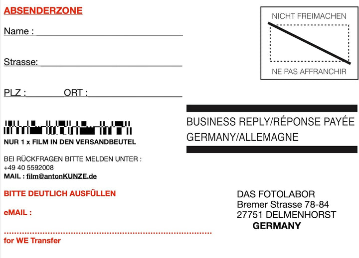 AgfaPhoto Color Kleinbildfilm 400 ASA 24 Bilder mit Komplettentwicklung Papier Fotos+Negative per Br