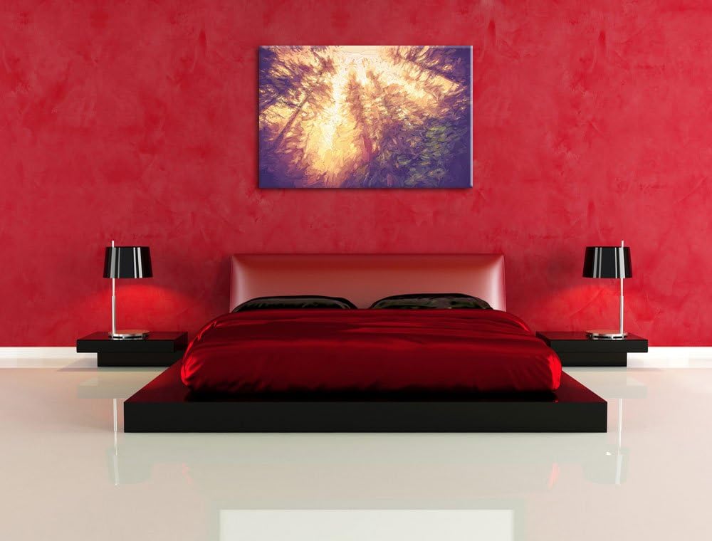 Pixxprint Blick in die Baumwipfel Pinsel Effekt, Format: 100x70 auf Leinwand, 100x70