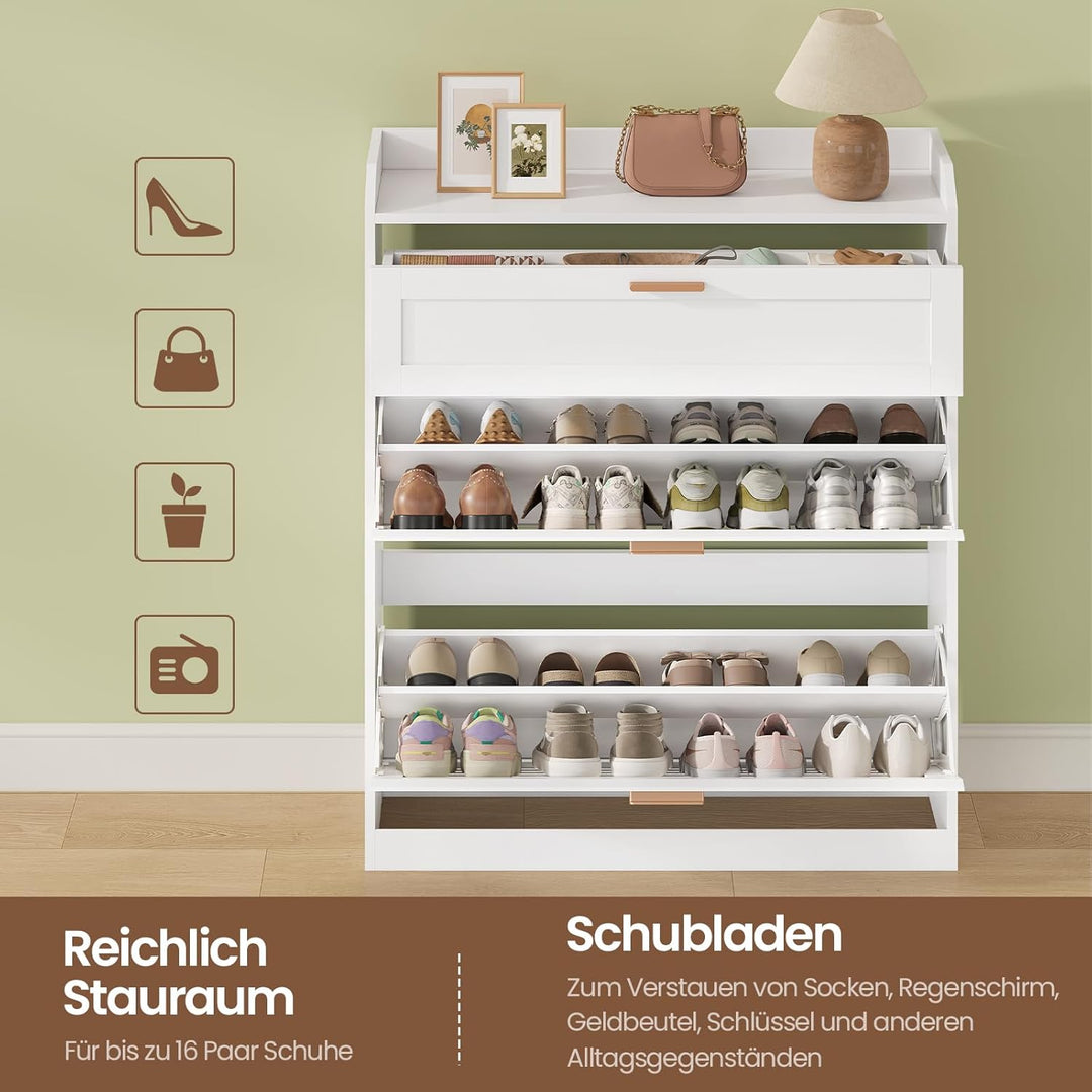 Schuhschrank mit 2 Klappen, Schublade, Schuhkipper Schmal, Trennwand Verstellbar, für 12-16 Paar Sch