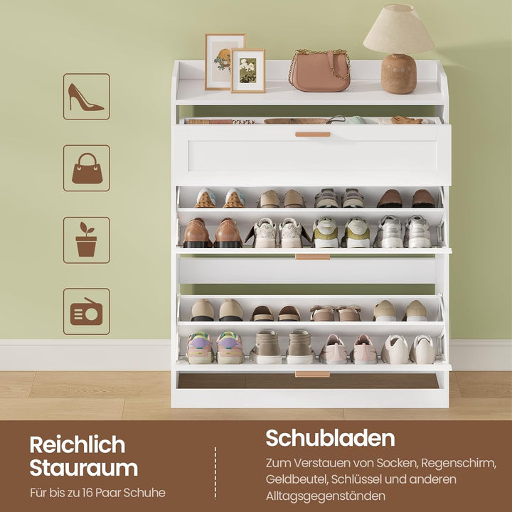 Schuhschrank mit 2 Klappen, Schublade, Schuhkipper Schmal, Trennwand Verstellbar, für 12-16 Paar Sch