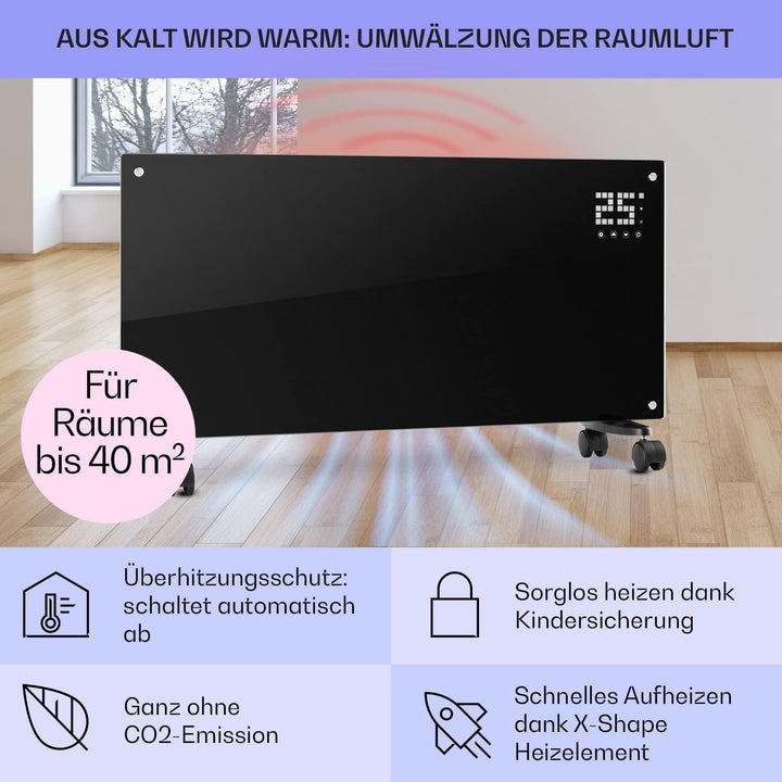 Klarstein Elektroheizung, Konvektor-Heizung mit Bodenrollen, Mobile Elektroheizung Energiesparend, L