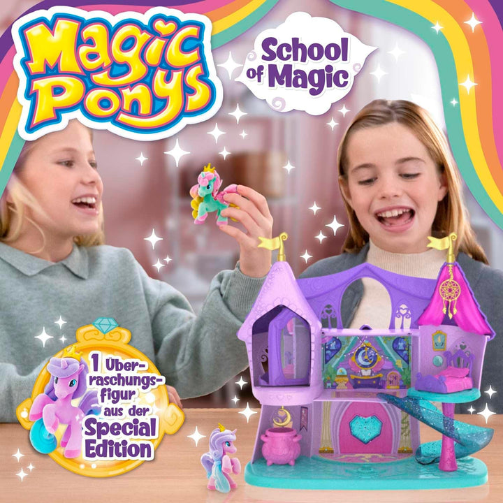 Magic PONYS School of Magic Spielset – grosses Spielschloss für Mädchen mit 2 exklusiven Ponys & Glo