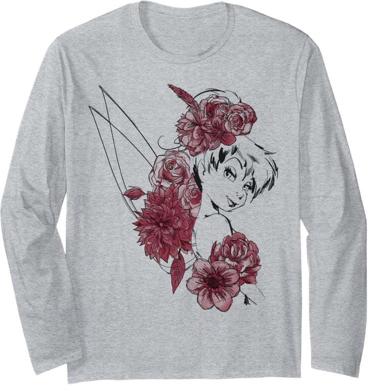 Disney Peter Pan Tinkerbell Flowers Floral Outline Langarmshirt
