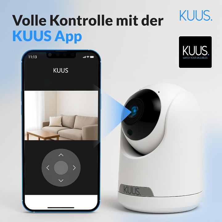 KUUS. BC1 – Überwachungskamera innen mit aufzeichnung, Videoüberwachung, 360 Grad Kamera, WLAN, Über