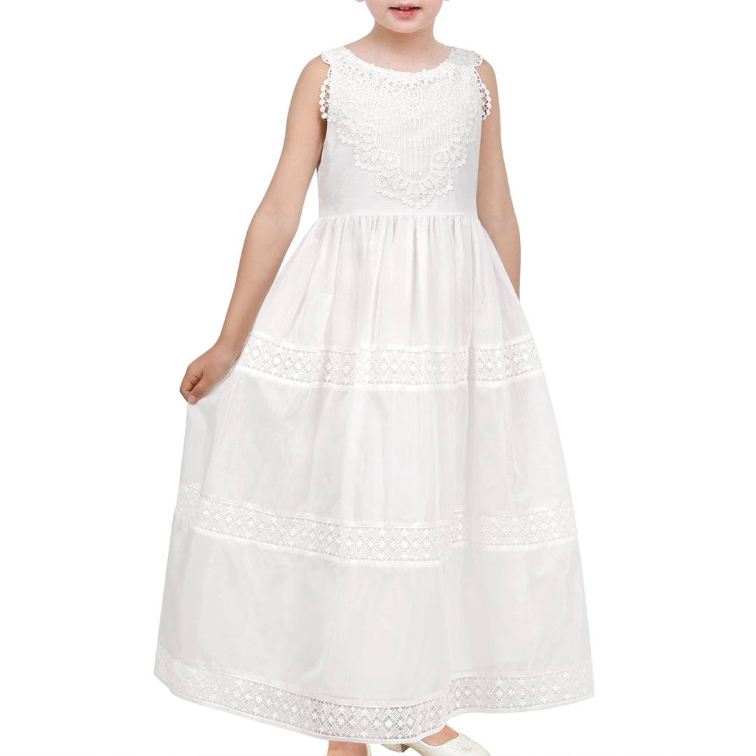 Sunny Fashion Mädchen Kleid Blume Schnüren Saum Hochzeit Erstkommunion Gr. 110-158 122 Weisser Spitz