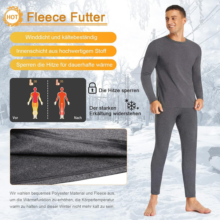 SIMIYA Herren Thermounterwäsche Set, warme Unterwäsche mit Innenfleece, Ultraleicht Oberteil und Unt