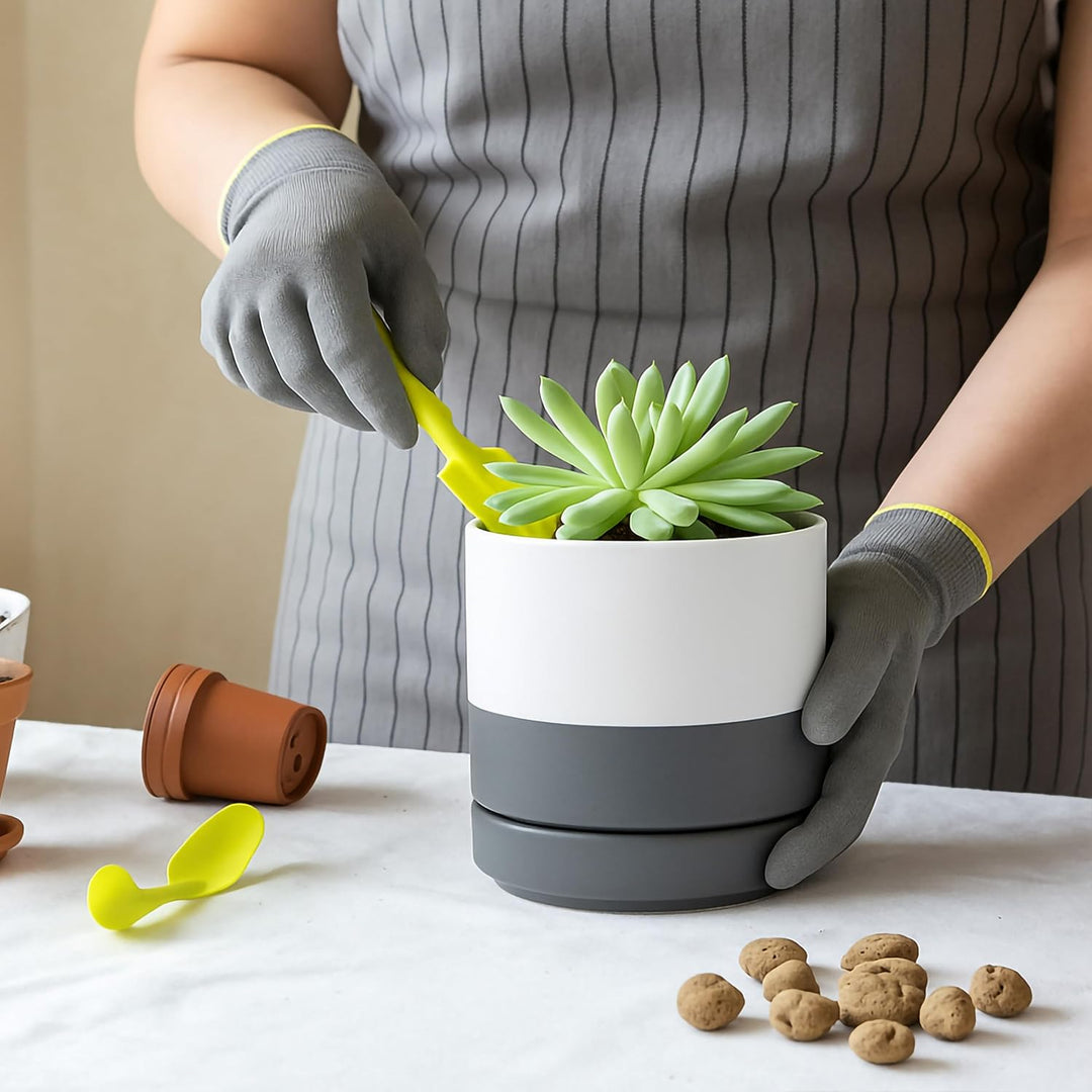 D'vine Dev 11,7 cm & 15,2 cm Keramik-Pflanztöpfe für Pflanzen mit Drainageloch und Untersetzer, klei