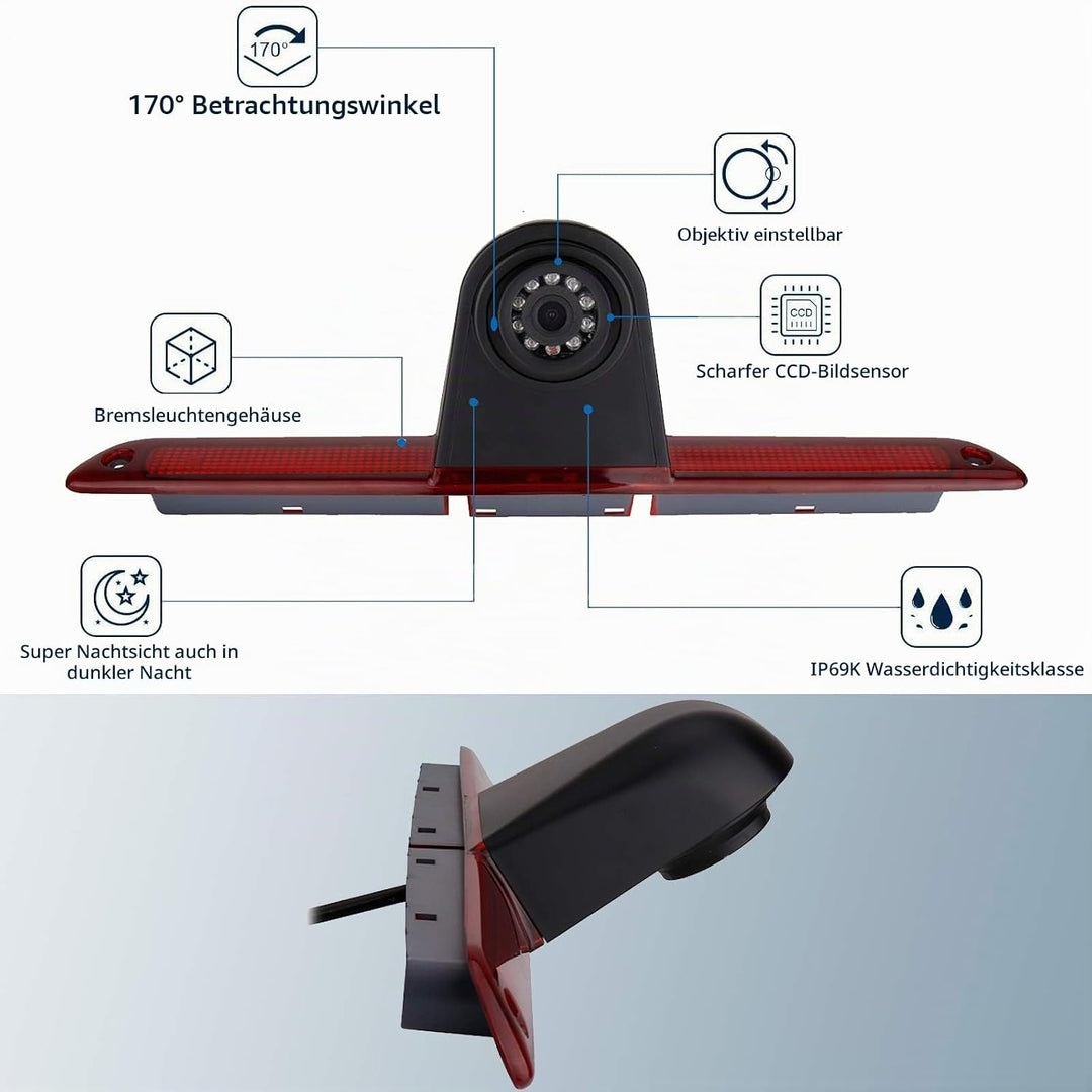 CoolinDT Dritte Dachmontage-Bremsleuchte, Bremsleuchte, Rückfahrkamera mit 4,3-Zoll-Monitor zur Arma