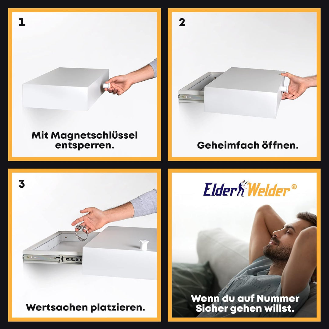 Elder Welder® Regal mit Geheimfach | 30cm x 60cm | Geheimfach Möbel | Wandregal Weiss mit Geheimvers