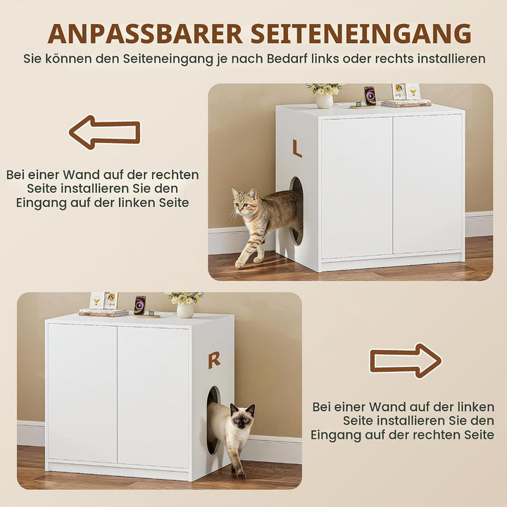 Katzenklo Schrank Versteckt mit Steckdosen, 80 x 60 x 80 cm, Weiss | Katzenschrank Möbel mit USB, fü