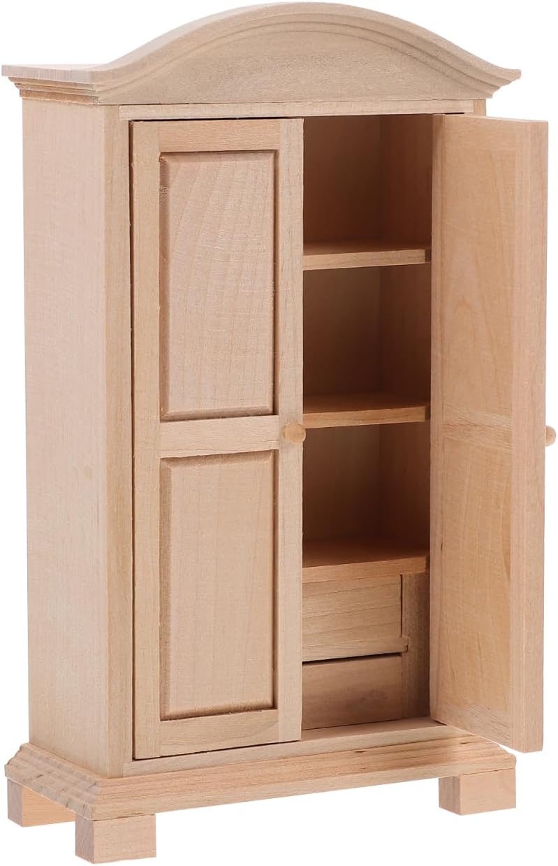 HEMOTON Miniatur Holzkleiderschrank Modell Puppenhaus Miniatur Kleiderschrank Handgefertigtes Miniat