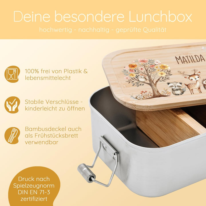 Personalisierte Brotdose für Kinder mit Spezial-Druck - Robuste Edelstahl Brotdose - Personalisierte