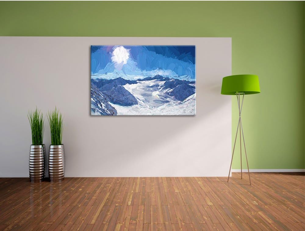 Pixxprint Winterlandschaft in den Bergen als Leinwandbild/Grösse: 100x70 cm/Wandbild/Kunstdruck/fert
