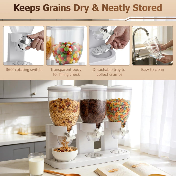 Müslispender & Snack-Dispenser mit 3 Kammern, 6L Gesamtvolumen - Rotierender Getreidebehälter für Co