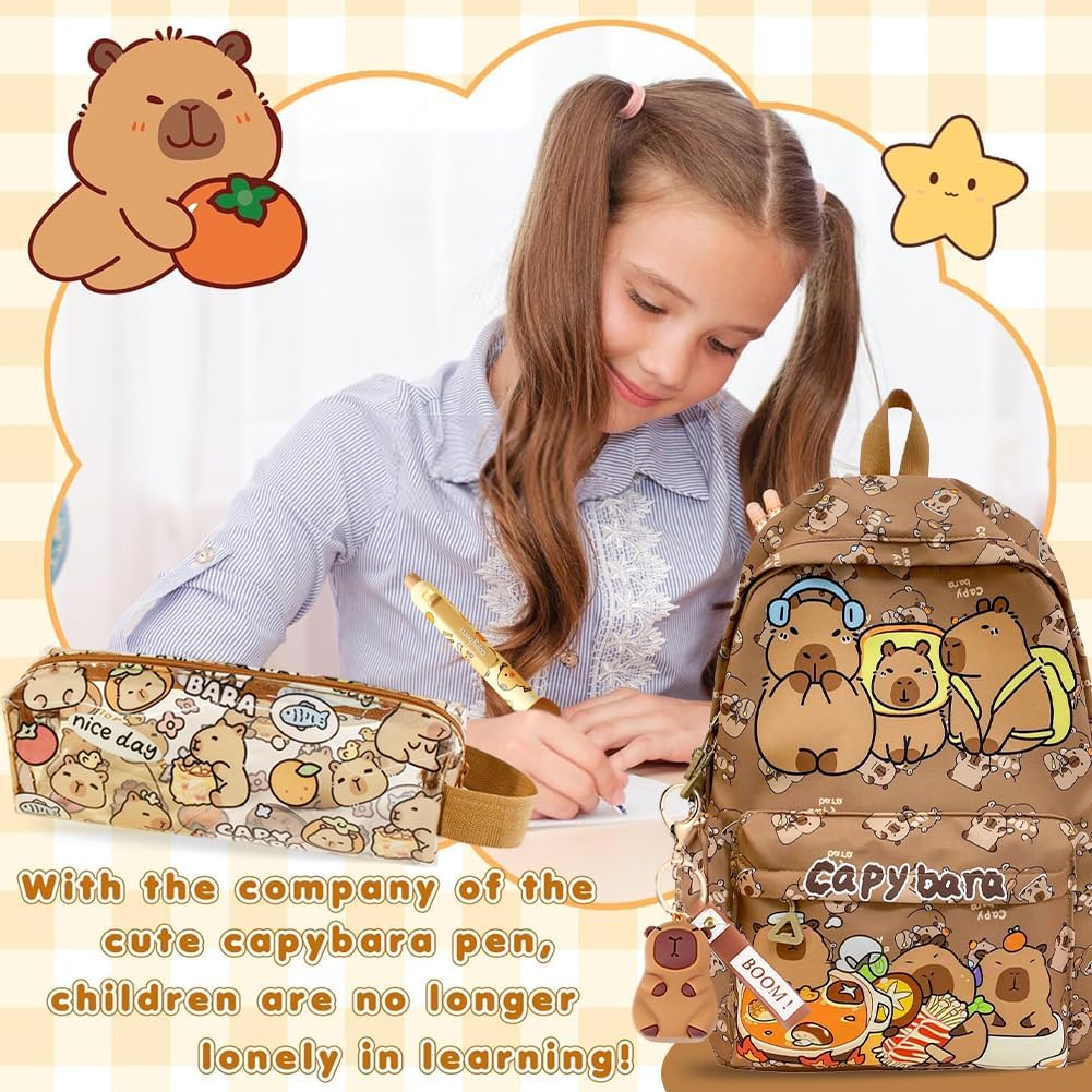 Capybara Rucksack Set, Schulrucksack Grosse Kapazität mit Capybara Federmäppchen, Stiften & Schlüsse