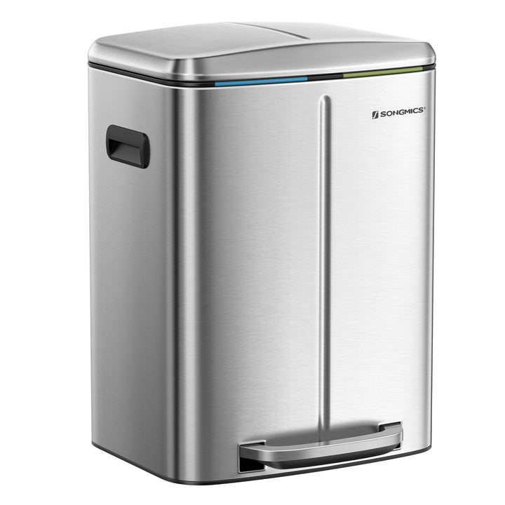 SONGMICS 40 L Mülleimer mit 2 Fächern, 2 x 20 L, Abfalleimer, Treteimer aus Metall, Inneneimer aus K