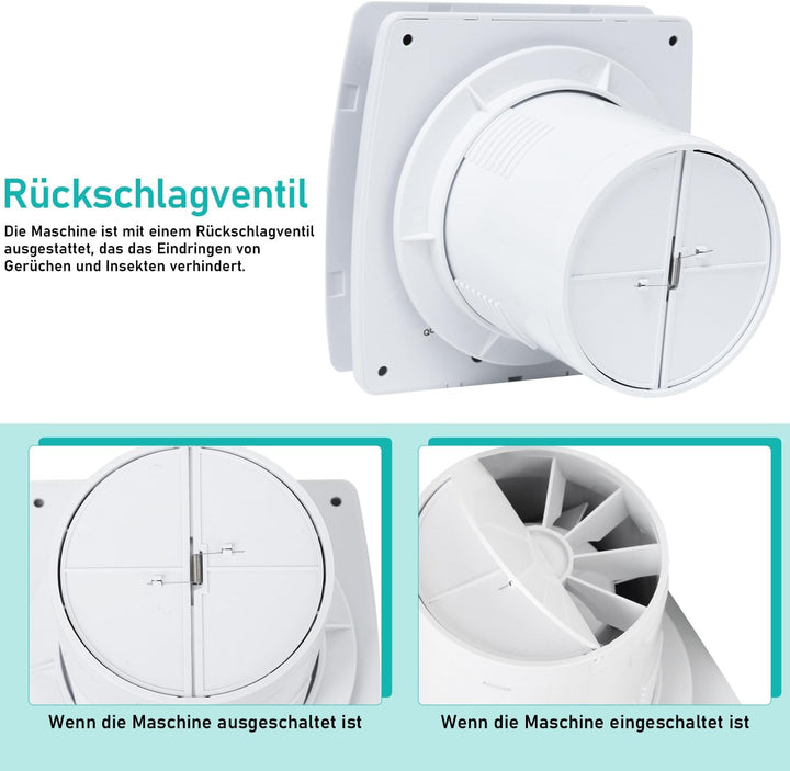 Badlüfter 100mm mit Feuchtigkeitssensor und Rückstauklappe timer, Bad Lüfter Badezimmerlüfter Abluft