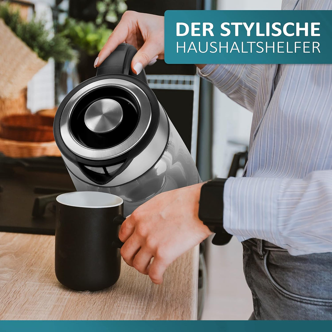 Glas Wasserkocher mit Teesieb und Kalkfilter | 1,7 Liter | Temperatureinstellung 40°C-100°C | 2200 W