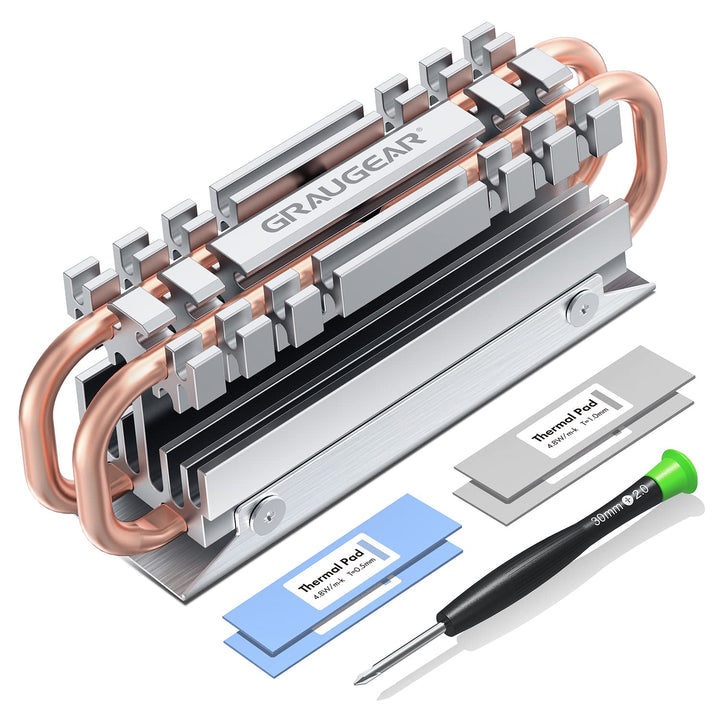 GRAUGEAR| M.2 NVMe SSD (2280) Heatpipe-Kühlkörper | lautloser Kühler | reduziert die Temperatur um b