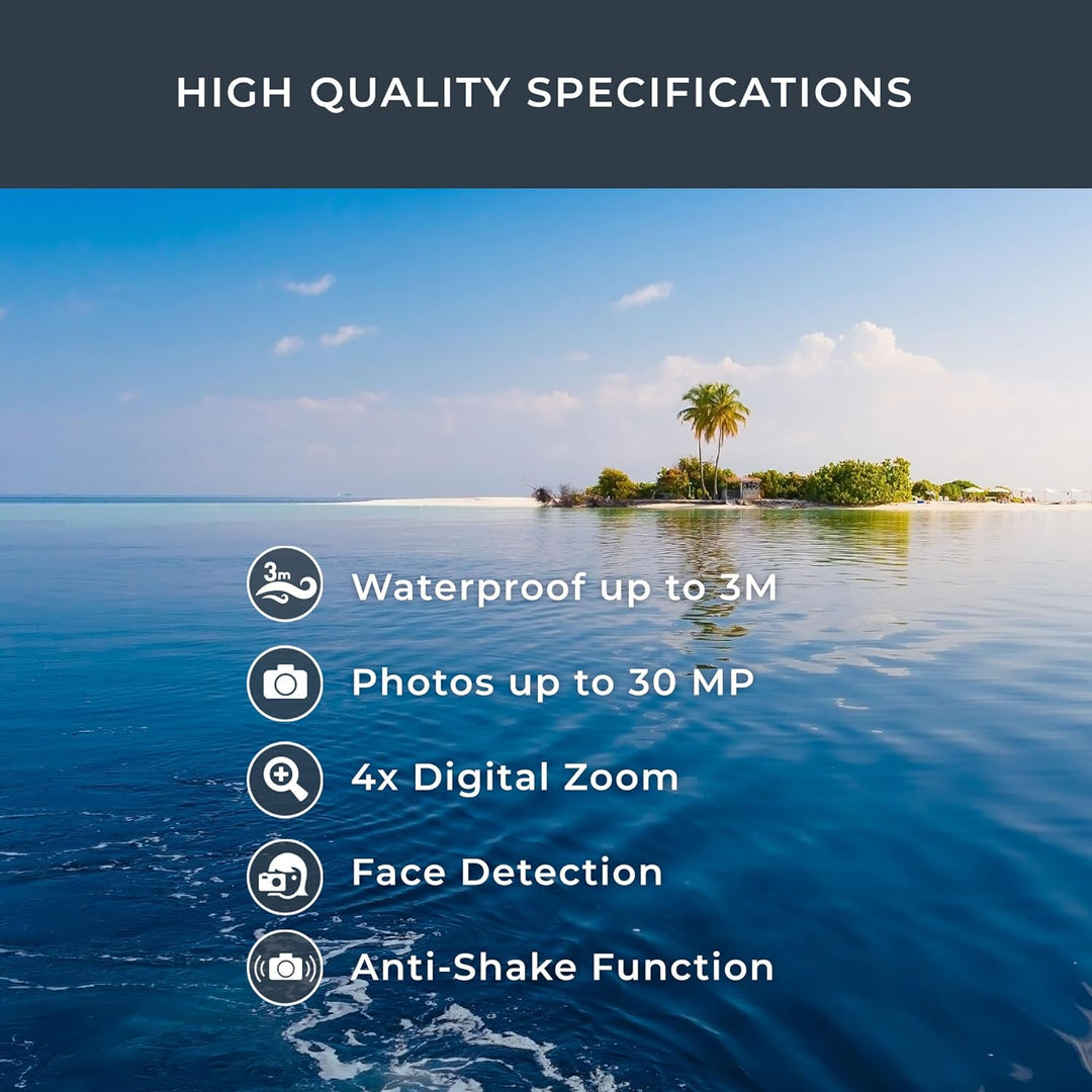 Aquapix W3027 'Wave' Unterwasserkamera, wasserfest bis 3 m, 2.7" Display, bis zu 30 MP Auflösung, 4X