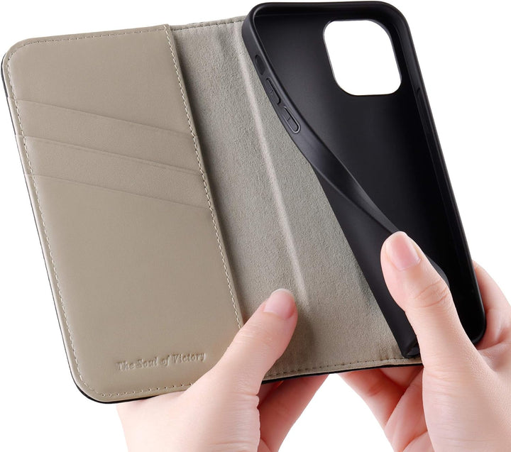 VISOUL iPhone 12 Mini Hülle,Handyhülle iPhone 12 Mini [100% Echtleder] [3 Kartenfächer] [Verdichtes