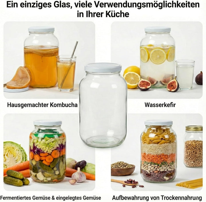 Grosses Kristall-Fermentierglas 4L – Kombucha Starter Set | Weithals Gärgefäss & Kefir Glas | Ideal