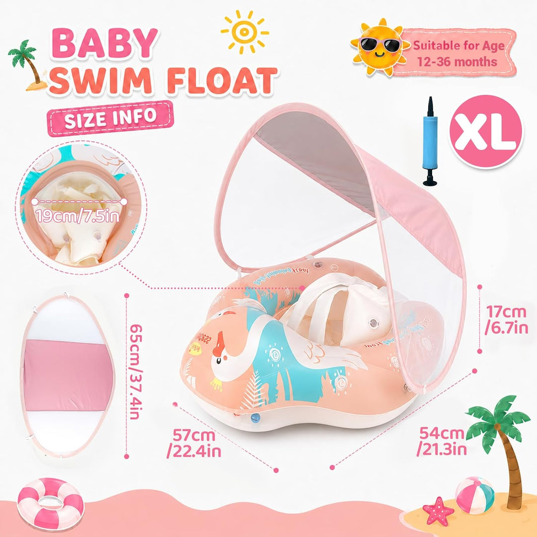 Baby Schwimmring mit Sonnendach, Schwimmring Baby ab 3 Monate, Aufblasbarer Baby Swim Float mit Sich