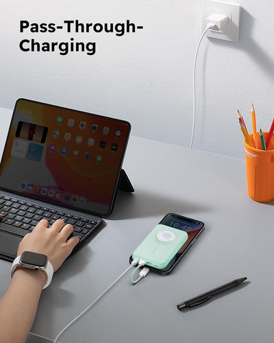 VEGER Mini Power Bank 20W PD, 10000mAh Powerbank mit Apple auf USB C Kabel, mit Apple Watch Laden, 2