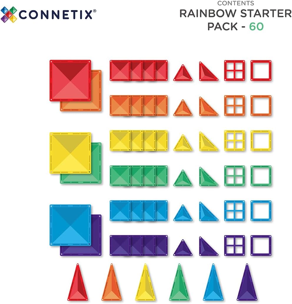 CONNETIX Magnetische Fliesen Regenbogen Starterpaket, 60 Stück