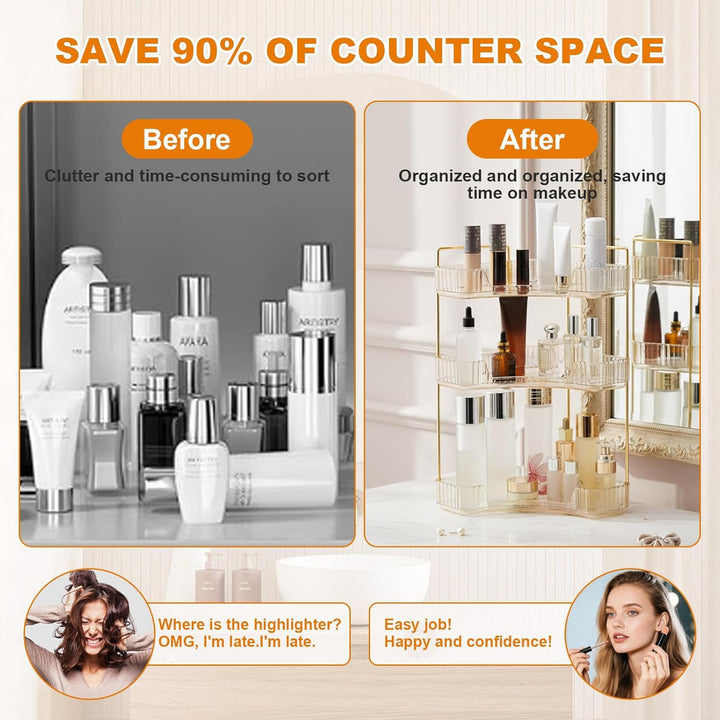 SHANNA Eckiger Make Up Kosmetik Organizer: Stapelbares Make-up-Regal mit grosser Kapazität, Badezimm