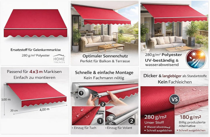 home Trends Markisenstoff 4m Markise mit Volant 4 x 3 m Markisenbespannung ersatzstoff 387 x 300cm B