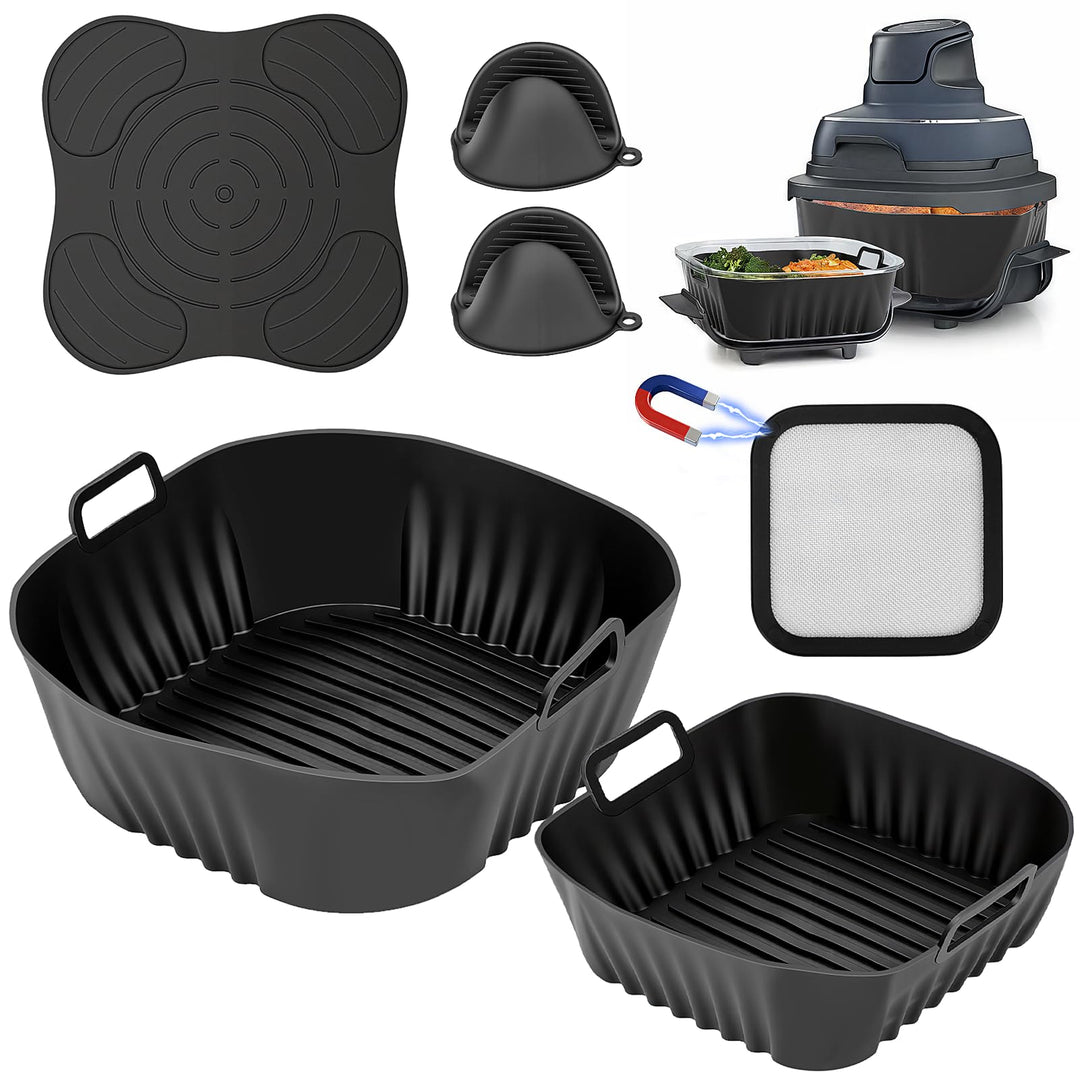 SelfTek 6 Stück Airfryer Zubehör für Ninja CRISPi FN101EU - mit 2 Stück Silikonform, Spritzschutz, S