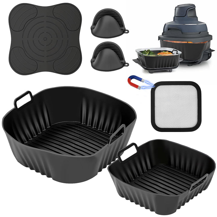 SelfTek 6 Stück Airfryer Zubehör für Ninja CRISPi FN101EU - mit 2 Stück Silikonform, Spritzschutz, S