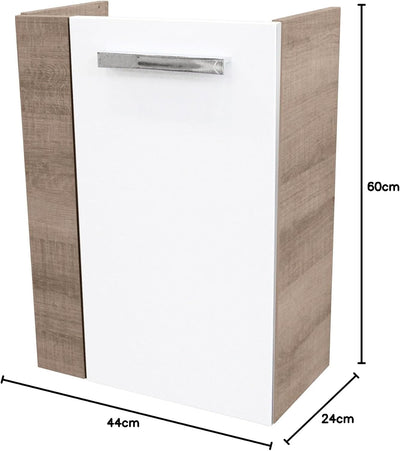 FACKELMANN SBC Mini Waschtischunterschrank 45 Weiss Hochglanz - Graueiche | Art.Nr: 86029