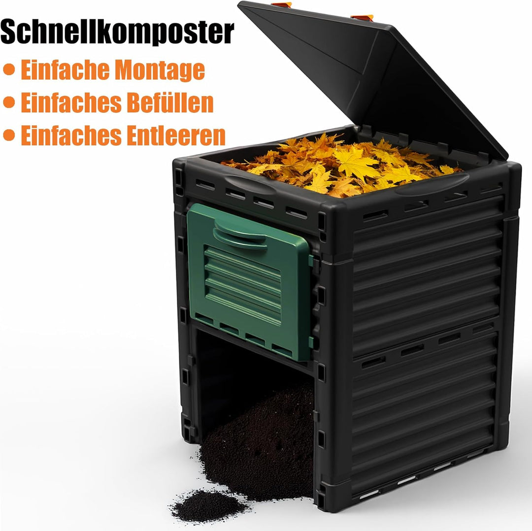 BigDean 2 Stück Komposter Garten 300 Liter – Schnellkomposter aus wetterfestem Kunststoff & Made in