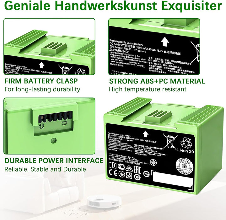 Akku 3200mAh J7 Ersatzakku ABL-D1 ABL-D2 für iRobot Roomba i/e/j Serie i7 i7+ i4 i3 i3+ i8 e5 e6 e51