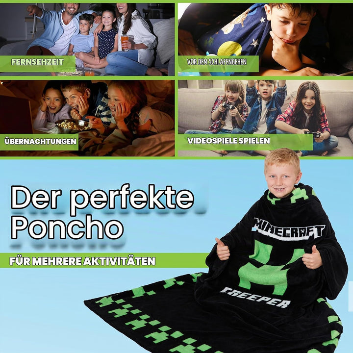 Minecraft Decke mit Ärmeln für Jungen - Decke zum Anziehen für Kinder und Teenager - Onesize Decke m