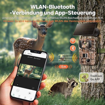 Solareye WLAN Wildkamera mit Handyübertragung App, 2,7K 48MP Wildkamera mit Bewegungsmelder Nachtsic