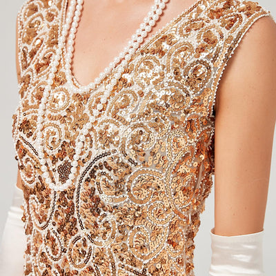 FYMNSI Damen 1920er Jahre V-Ausschnitt Pailletten Fransen Kleid Flapper Charleston Kleider Cocktailk