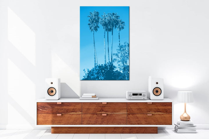 deyoli gigantische Tropische Palmen Format 80x60 Effekt: Monocrome Blau als Leinwandbild, Motiv fert