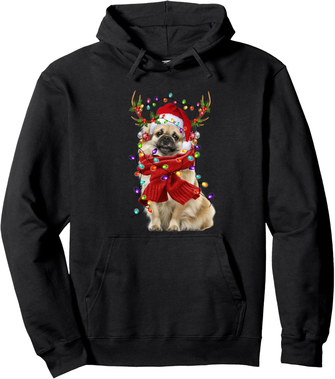 Weihnachtsbeleuchtung, tibetischer Spaniel, Hund, Rentier Pullover Hoodie