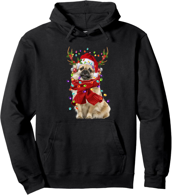 Weihnachtsbeleuchtung, tibetischer Spaniel, Hund, Rentier Pullover Hoodie