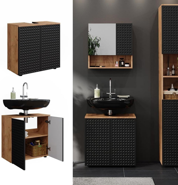 Vicco Waschbeckenunterschrank Irma, Goldkraft Eiche/Anthrazit, 60 x 59 cm Anthrazit Gepunktet Waschb
