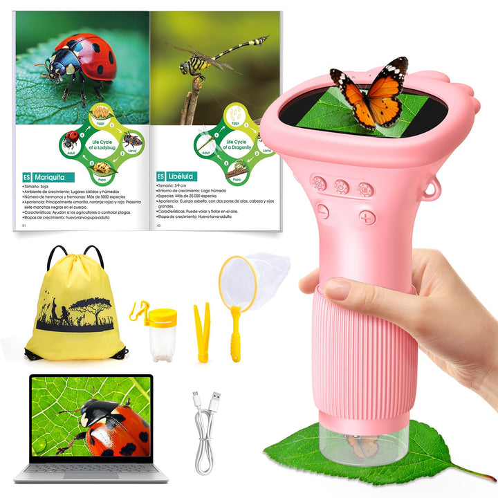 GeschenPark Handheld Kinder Mikroskop Outdoor Entdeckungs Set - 1000x Vergrösserung, 2" HD Display -