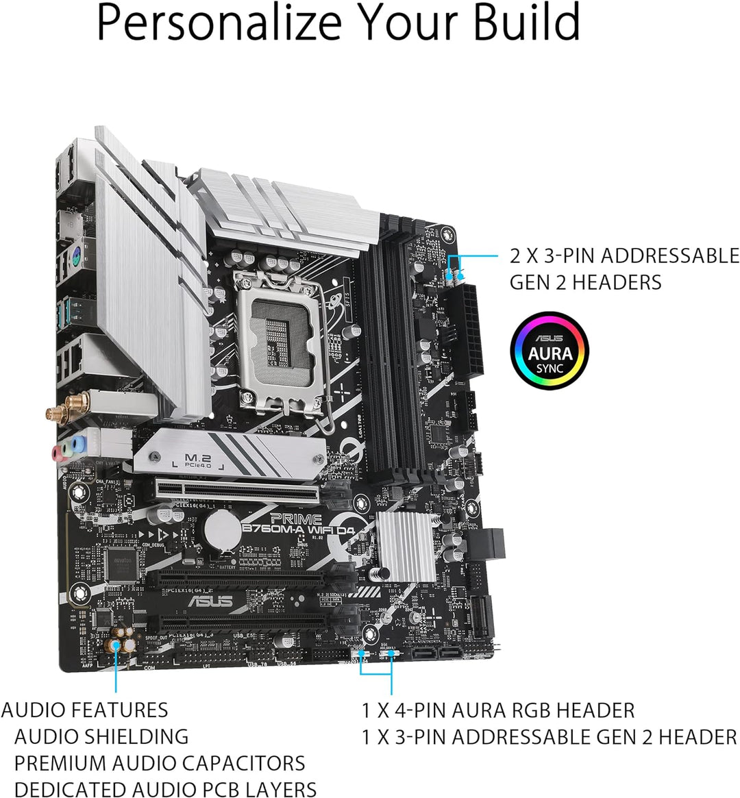 ASUS PRIME B760M-A WIFI D4 Gaming Mainboard Sockel Intel LGA 1700 (Intel B760, mATX, DDR4 Speicher,