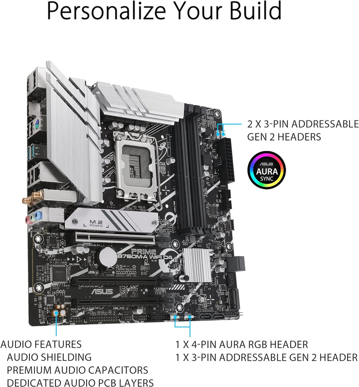 ASUS PRIME B760M-A WIFI D4 Gaming Mainboard Sockel Intel LGA 1700 (Intel B760, mATX, DDR4 Speicher,