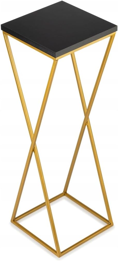 Pflanzenständer Metall 70 cm Hoch - Stabiler und Fester Blumenhocker mit Schwarz MDF-Platte auf Gold